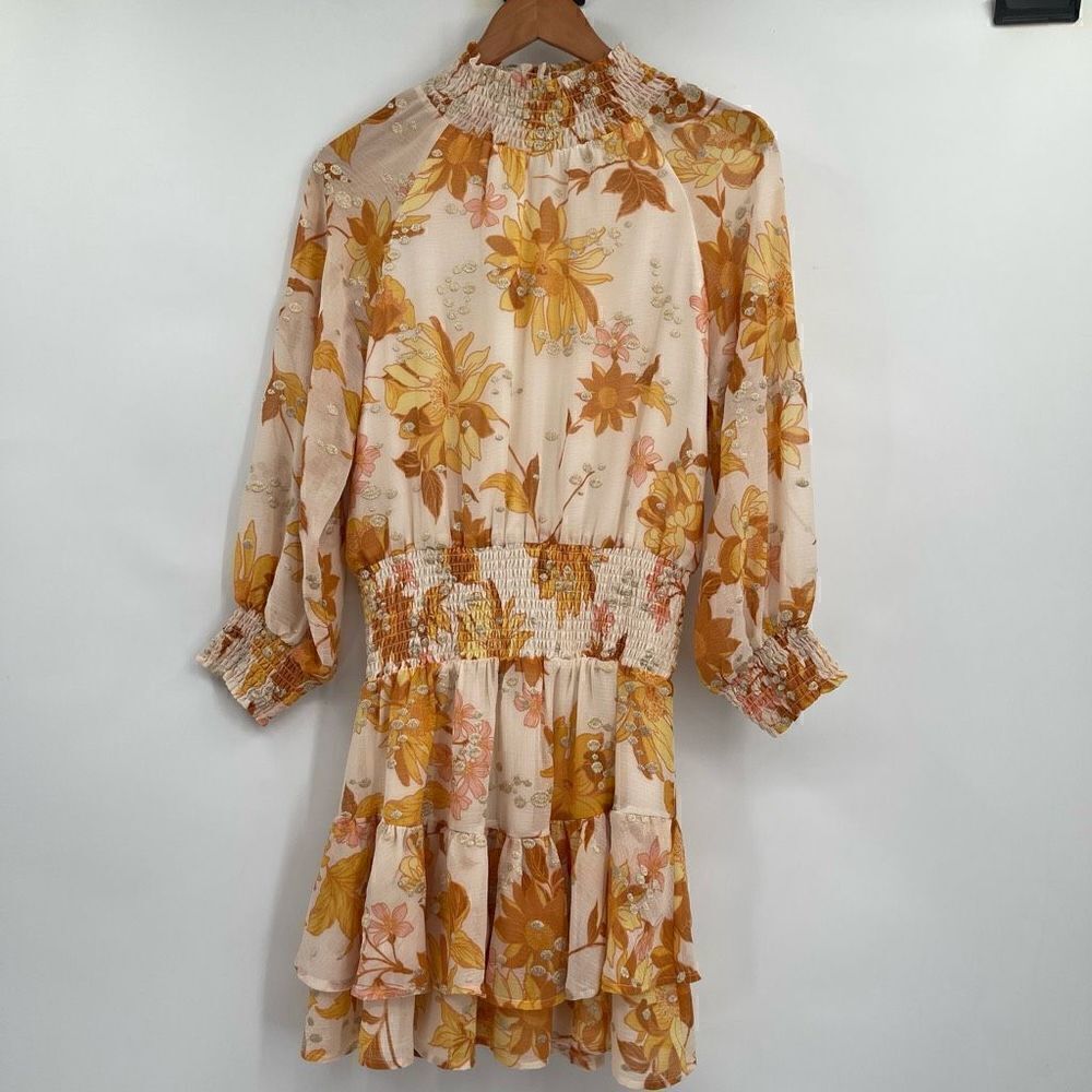 BTFL-life Yellow Ambrielle Floral Smocked Long Sleeve Mini Dress Small